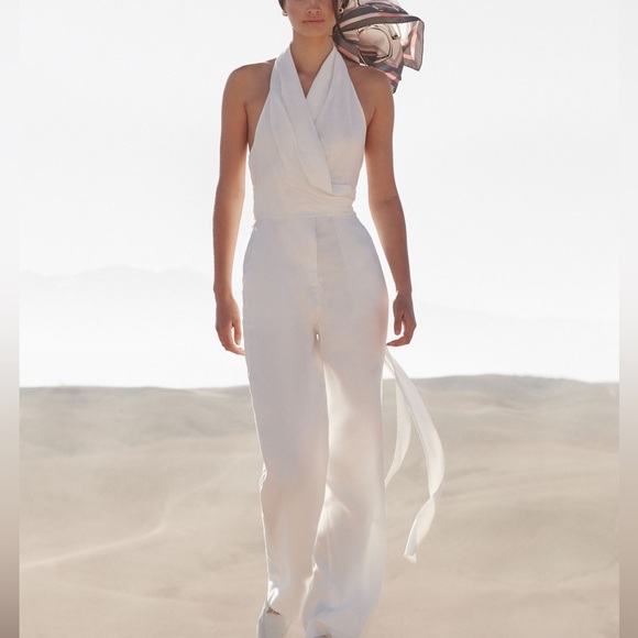 REISS: HALTER NECK LINEN BLEND JUMPSUIT - Picture 5 of 6